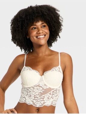 NWT Auden Lace Longline Lined Bralette - Ivory, sz L